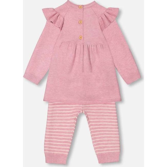 DEUX PAR DEUX House Intarsia Knit Frilled Tunic & Legging Set, Mauve - Picture 3 of 6
